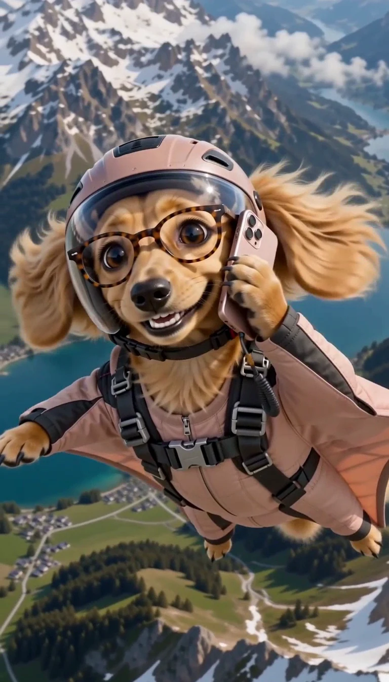 Rosi taking a phone call while flying above the Alps